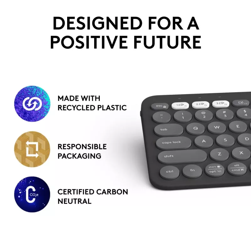 Logitech Pebble Keys 2 K380s klaviatuur Universal RF juhtmevaba + Bluetooth QWERTY US International Graphite