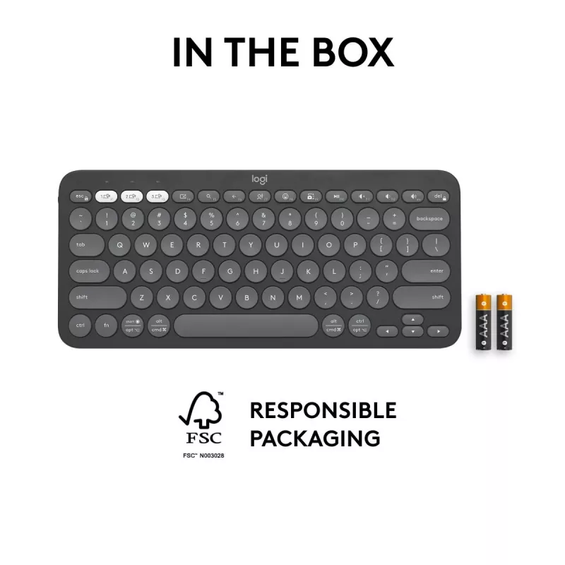 Logitech Pebble Keys 2 K380s klaviatuur Universal RF juhtmevaba + Bluetooth QWERTY US International Graphite