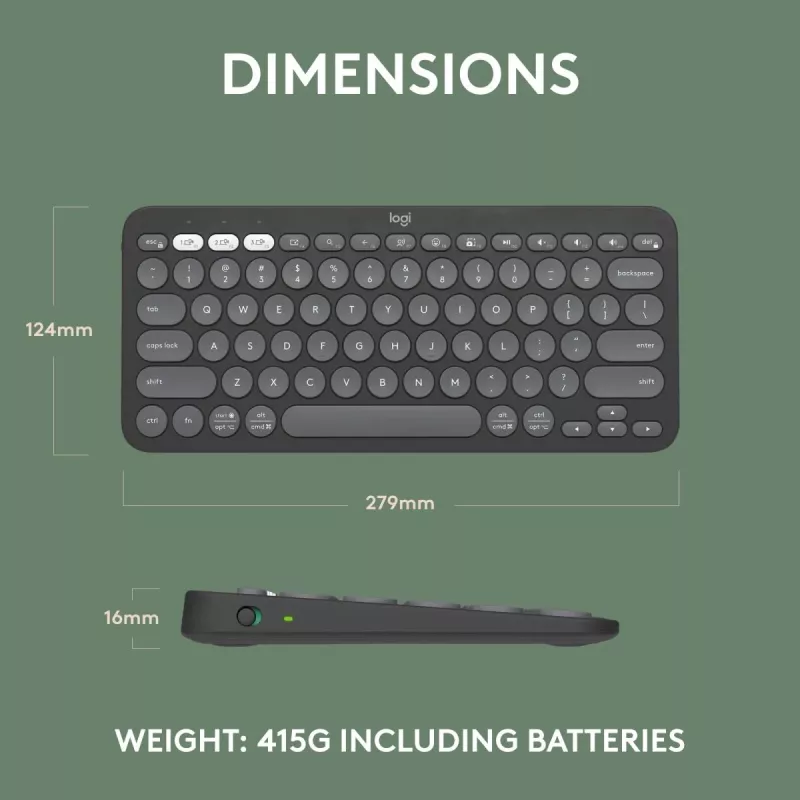 Logitech Pebble Keys 2 K380s klaviatuur Universal RF juhtmevaba + Bluetooth QWERTY US International Graphite