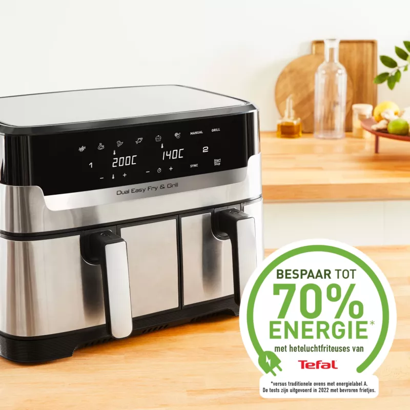 Tefal Dual Easy Fry & Grill EY905D Double 8,3 L Vabaltseisev 2700 W Kuumaõhufritüür Roostevaba teras