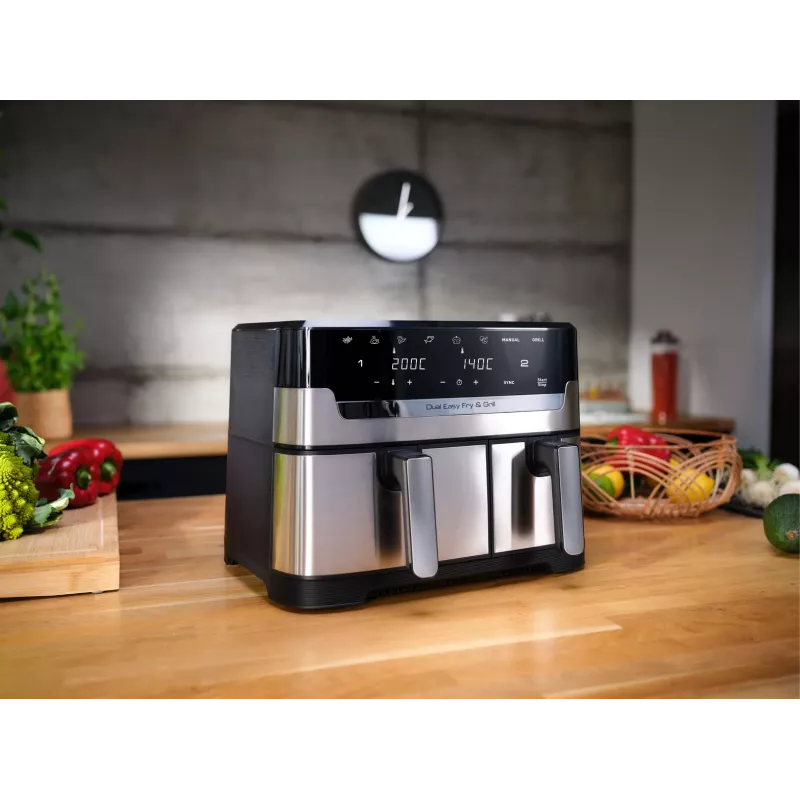 Tefal Dual Easy Fry & Grill EY905D Double 8,3 L Vabaltseisev 2700 W Kuumaõhufritüür Roostevaba teras