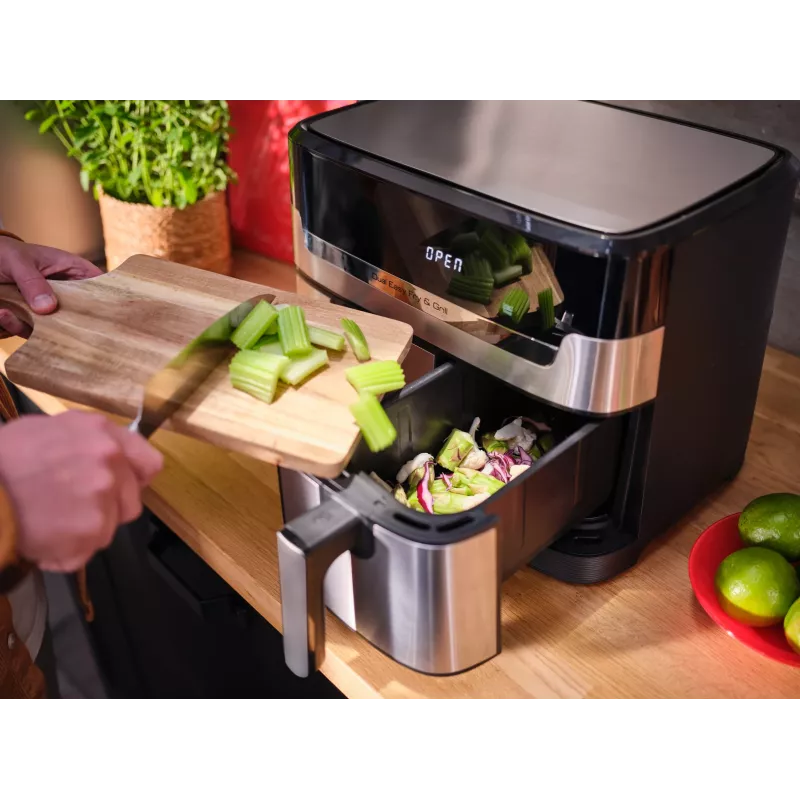 Tefal Dual Easy Fry & Grill EY905D Double 8,3 L Vabaltseisev 2700 W Kuumaõhufritüür Roostevaba teras