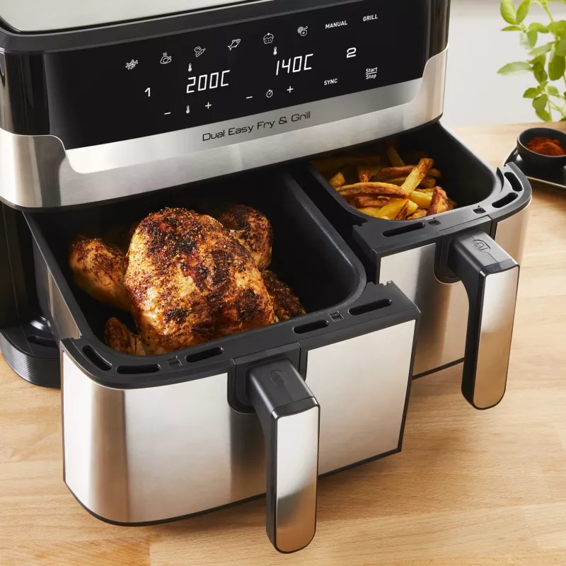 Tefal Dual Easy Fry & Grill EY905D Double 8,3 L Vabaltseisev 2700 W Kuumaõhufritüür Roostevaba teras