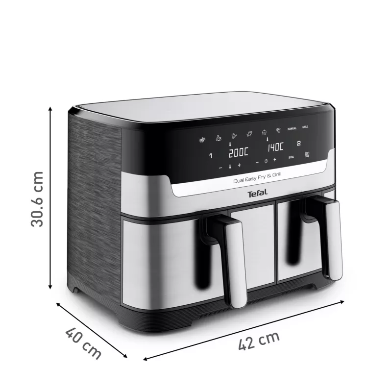 Tefal Dual Easy Fry & Grill EY905D Double 8,3 L Vabaltseisev 2700 W Kuumaõhufritüür Roostevaba teras