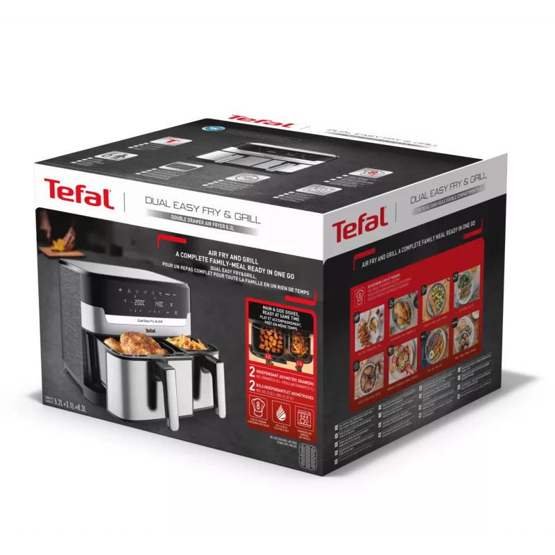 Tefal Dual Easy Fry & Grill EY905D Double 8,3 L Vabaltseisev 2700 W Kuumaõhufritüür Roostevaba teras