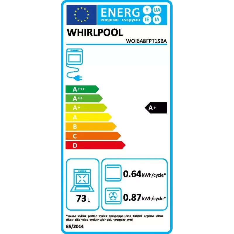 Sisseehitatud ahi Whirlpool WOI6A8FPT1SBA 73L elektriline must puutetundlik juhtimine