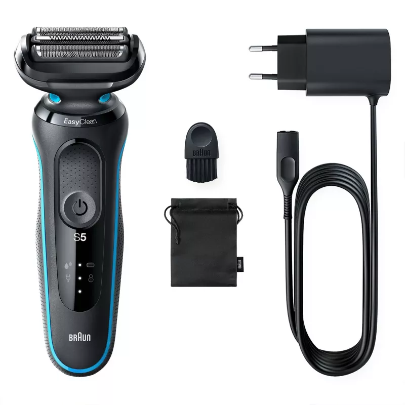 Habemeajaja BRAUN Series 5 51-M1000s — 3 peaga, Wet & Dry, sisseehitatud Li‑Ion aku, kiirlaadimine, must/sinine