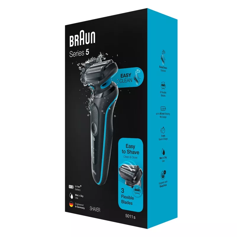 Habemeajaja BRAUN Series 5 51-M1000s — 3 peaga, Wet & Dry, sisseehitatud Li‑Ion aku, kiirlaadimine, must/sinine