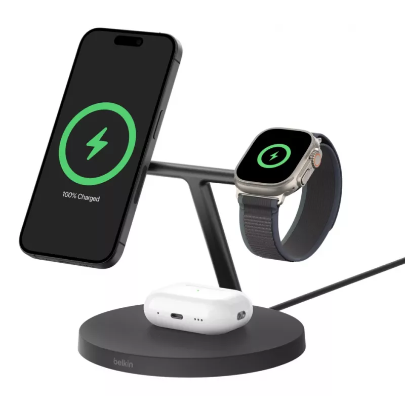 BELKIN juhtmevaba laadimisalus - Boost Charge Pro - 3-ühes Qi2 15W - must