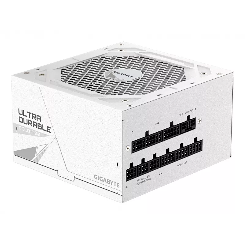 Toiteplokk GIGABYTE UD750GM PG5 V2 750 W ATX 3.1, 80 PLUS Gold, täismoodul, 8 SATA, 4x (6+2) PCIe, 2x EPS, valge