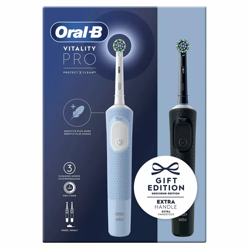 Oral-B Vitality Pro Duo Täiskasvanutele mõeldud pöörlev-õõtsuv hambahari Must, Sinine, Valge