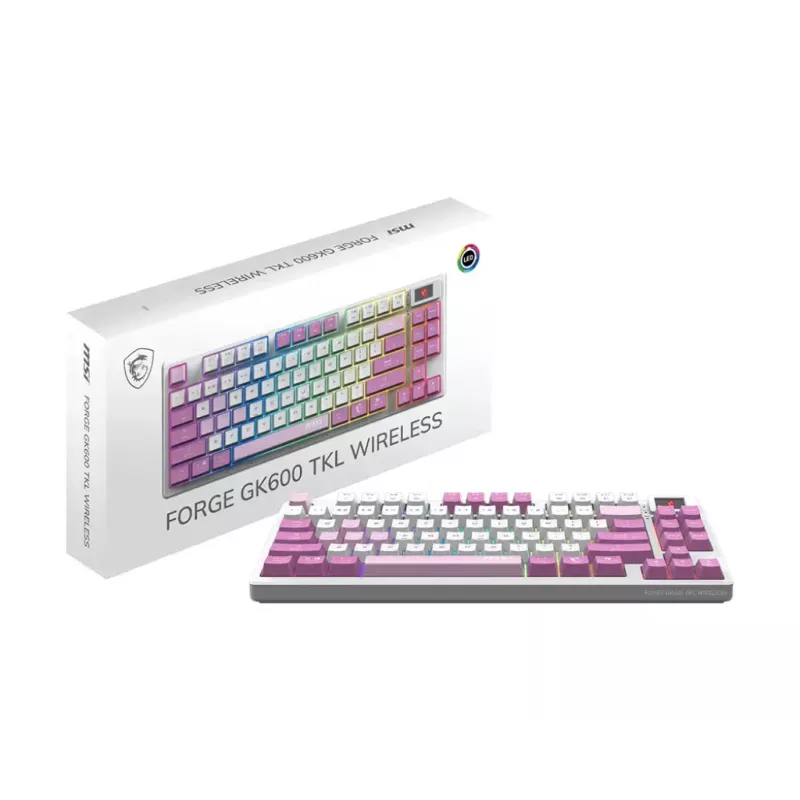 MSI FORGE GK600 TKL WIRELESS VIOLET klaviatuur mängimiseks USB + Bluetooth QWERTY UK English Pink, Violet, Valge
