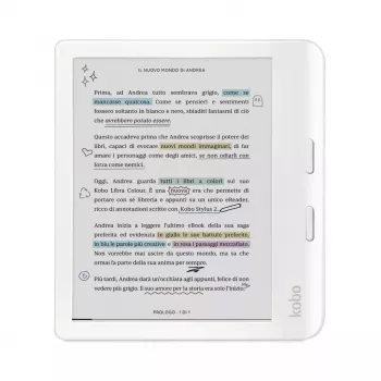 E-raamatulugeja Kobo Libra Colour 7-tolline E Ink Kaleido, 32 GB, Wi‑Fi, Bluetooth, veekindel, valge