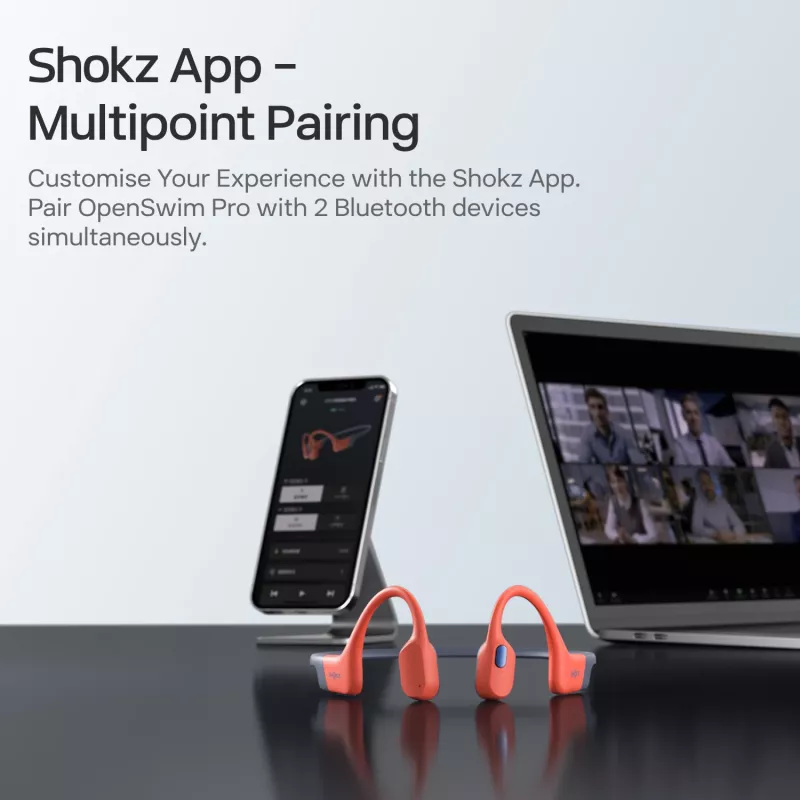 Peakomplekt Shokz OpenSwim Pro — avatud kõrvaga luuülekande juhtmevaba peakomplekt, IP68 veekindel, Bluetooth 5.4, 32 GB, 9 h taasesitus, hall