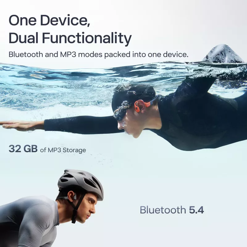 Peakomplekt Shokz OpenSwim Pro — avatud kõrvaga luuülekande juhtmevaba peakomplekt, IP68 veekindel, Bluetooth 5.4, 32 GB, 9 h taasesitus, hall