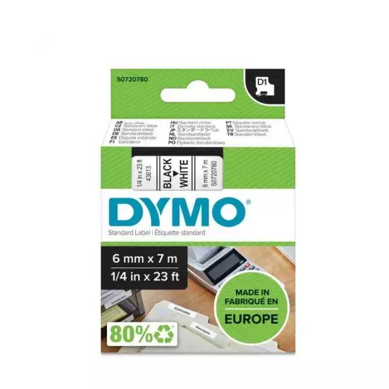 DYMO autentsed D1 sildid | must trükk valgel lindil | 6 mm x 7 m | isekleepuvad sildid LabelManageri sildivalmistajatele | valmistatud Euroopas
