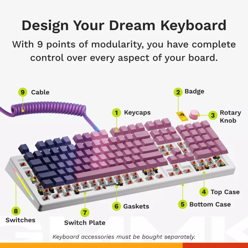 Mehaaniline täissuuruses (100%) juhtmega klaviatuur GLORIOUS GMMK 3 HE — valge, USB, QWERTY, RGB