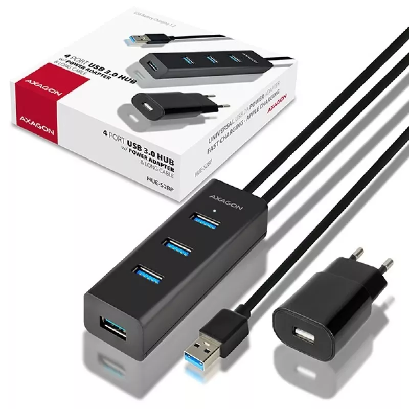 Axagon HUE-S2BP 4x USB 3.0 laadimisjaotur 1,2 m kaabli ja vahelduvvooluadapteriga
