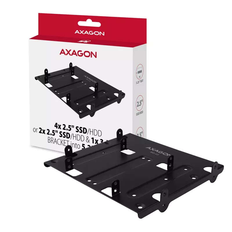 Axagon RHD-435 raam 4x 2,5-tollise või 2x 2,5-tollise HDD/SSD ja 1x 3,5-tollise HDD paigaldamiseks 5,25-tollisesse sahtlisse, metallist