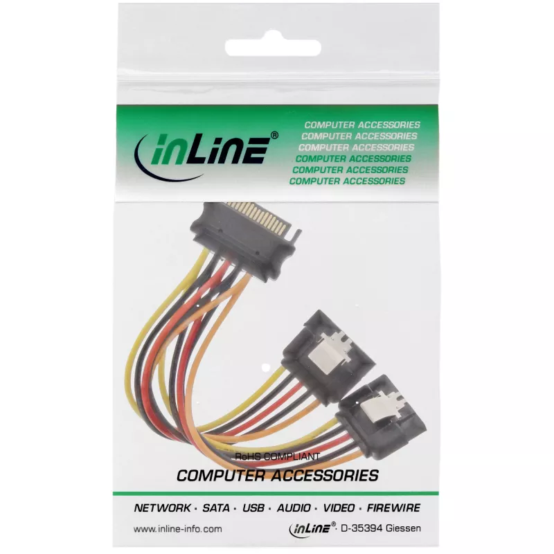 InLine SATA toite Y-kaabel emane / 2x isane turvariiviga, 0,15 m