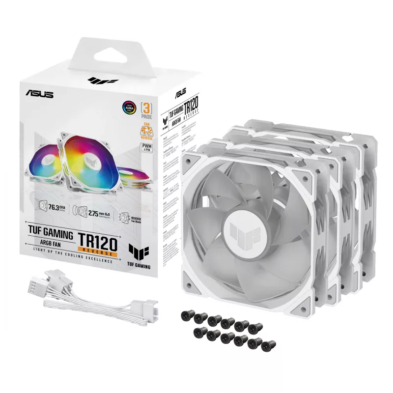 ASUS TUF GAMING TR120 ARGB REVERSE 3IN1 Valge arvutikorpuse õhkjahuti 12 cm