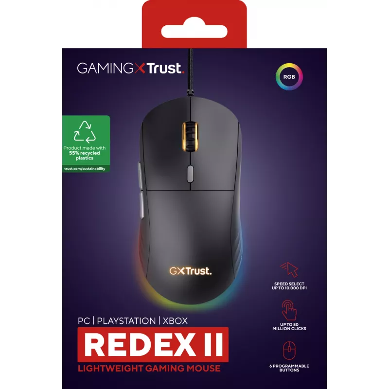 Trust GXT 925 REDEX II hiir Mängimine Paremakäeline USB Type-A Laser 10000 DPI