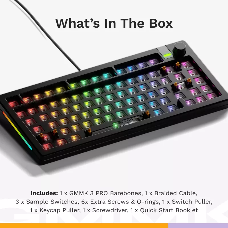 Mehaaniline klaviatuur GLORIOUS GMMK 3 PRO 75% Barebones juhtmega USB, RGB, must, 2 m kaabel