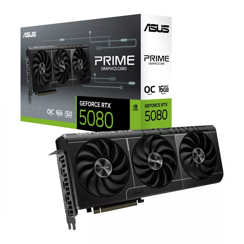 Graafikakaart ASUS GeForce RTX 5080 — 16 GB GDDR7, 256-bit, PCIe 5.0, 3x DisplayPort, 1x HDMI, 306×126×50 mm