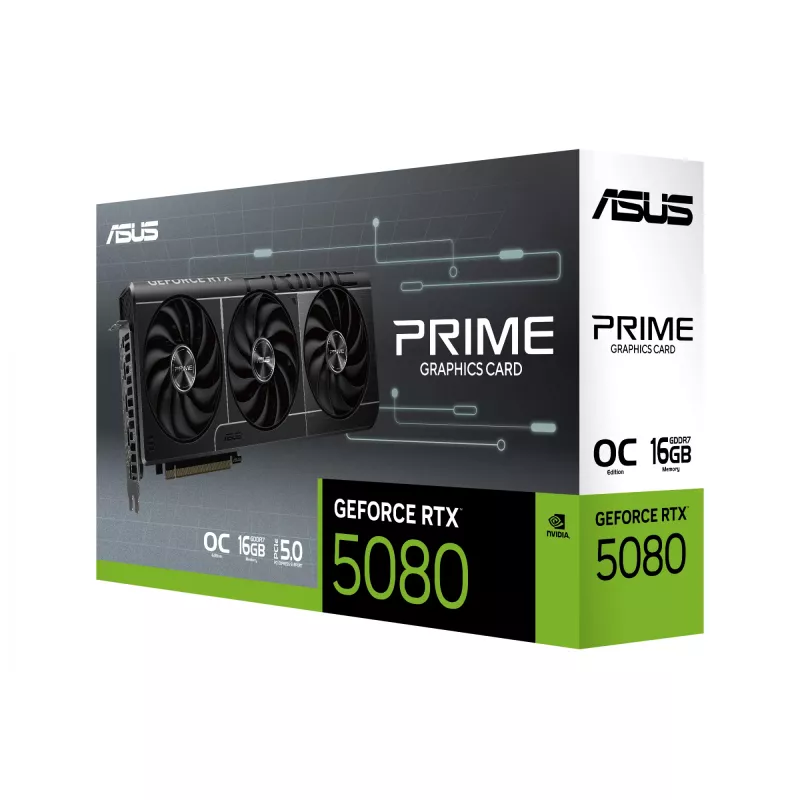 Graafikakaart ASUS GeForce RTX 5080 — 16 GB GDDR7, 256-bit, PCIe 5.0, 3x DisplayPort, 1x HDMI, 306×126×50 mm