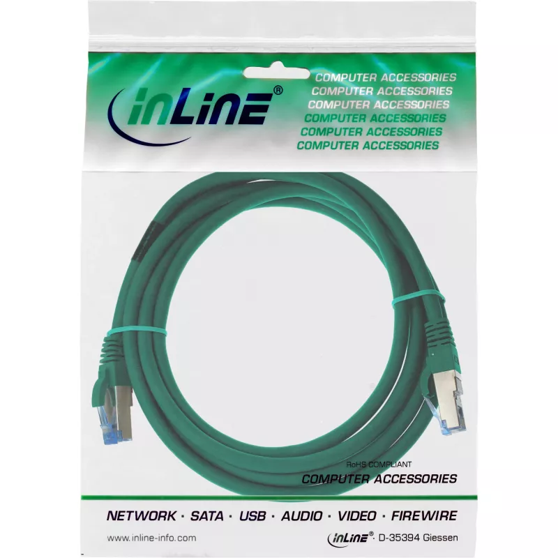 InLine patch-kaabel S/FTP PiMF Cat.6A halogen free 500MHz roheline 1.5m
