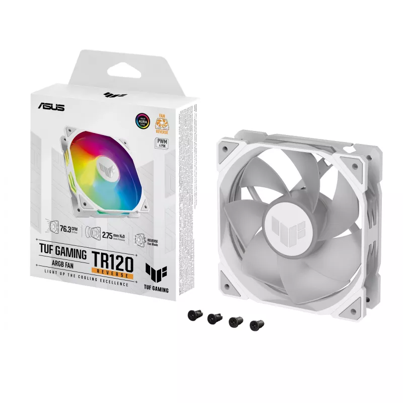 Õhkjahuti ASUS TUF GAMING TR120 ARGB REVERSE 120 mm 2000 p/min valge, hüdrauliline laager, 76,3 CFM