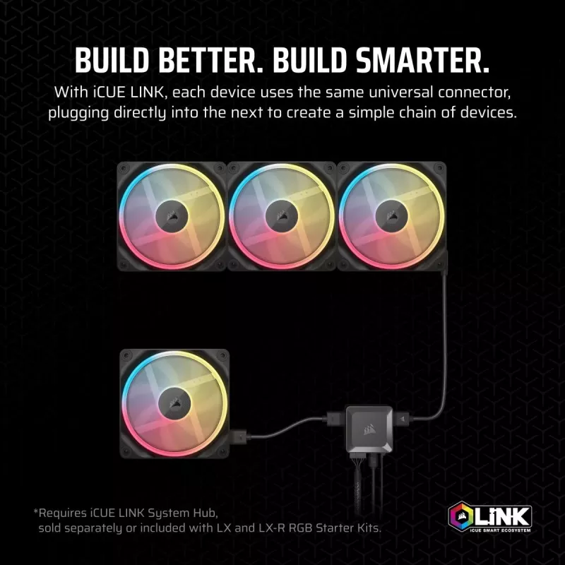 Ventilaator Corsair iCUE LINK LX140-R RGB 14 cm Must 2000 RPM 3,55 mmH2O