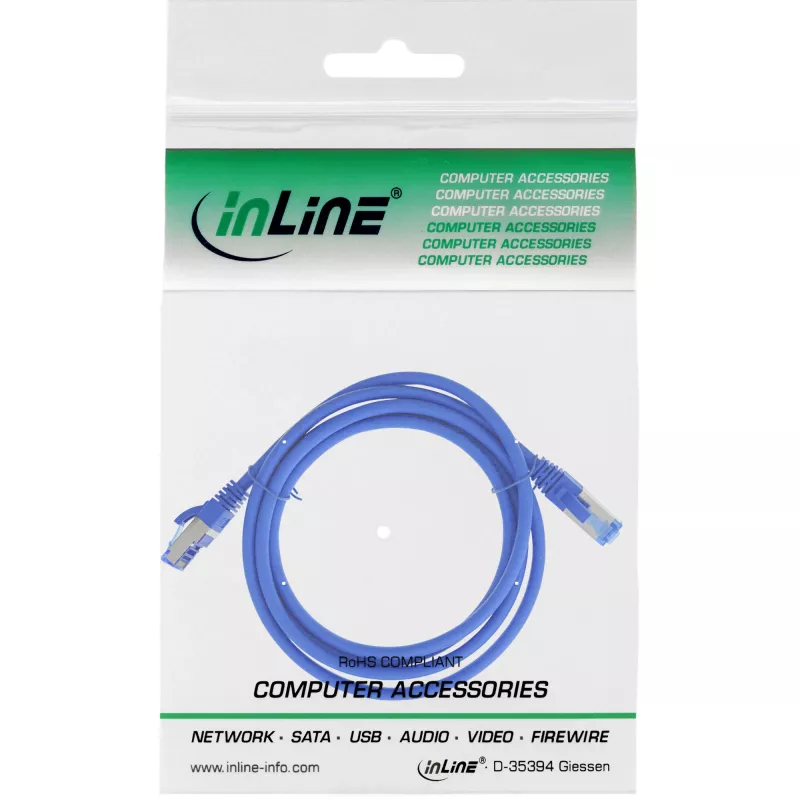 InLine patch-kaabel S/FTP PiMF Cat.6A halogeenivaba 500 MHz sinine 3 m