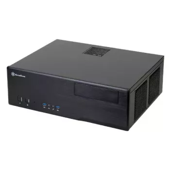 PC-korpus SILVERSTONE Grandia GD05 HTPC Must — Mini‑ITX/DTX/Micro‑ATX, 2×3,5 tolli + 2×2,5 tolli, 1×5,25 tolli, 3×120 mm küljeventilaatorid, USB 3.0