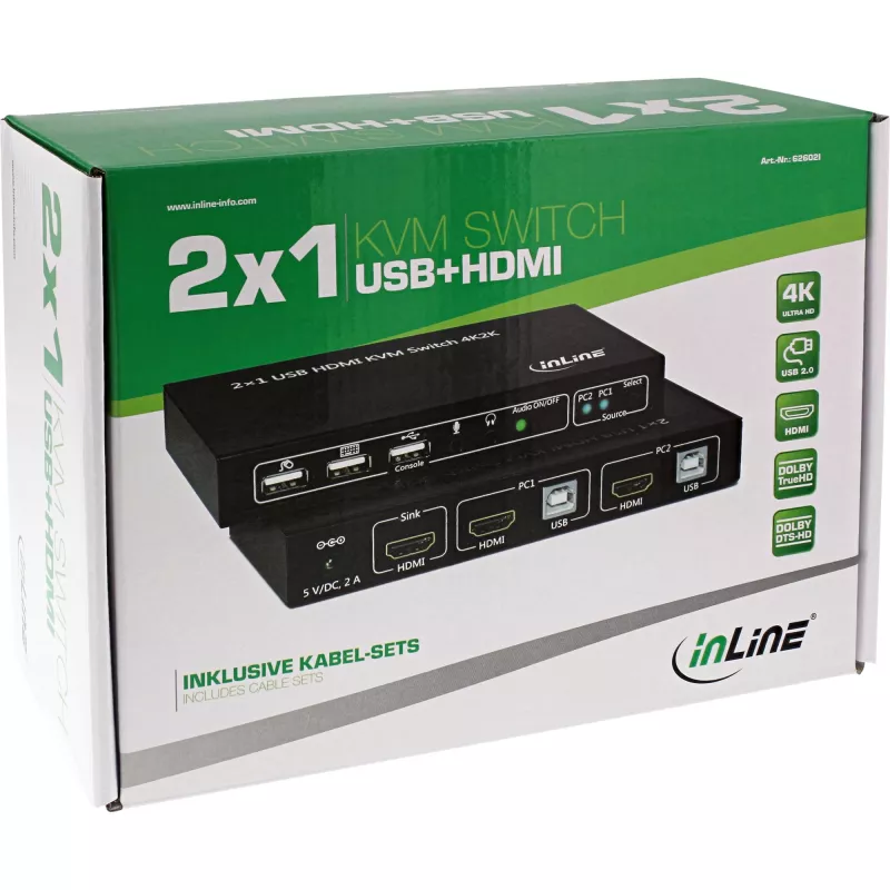 InLine 2x1 HDMI KVM-lüliti, 2x1, HDMI 4K2K, USB 2.0 jaotur, heliga