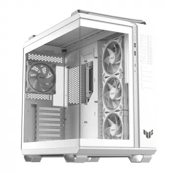 PC Case ASUS TUF GAMING GT502 Horizon TG ARGB Valge — Midi Tower, ATX, karastatud klaas, 4×3,5 tolli sahtlit, max GPU 400 mm
