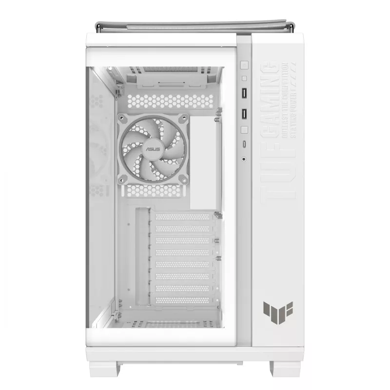 PC Case ASUS TUF GAMING GT502 Horizon TG ARGB Valge — Midi Tower, ATX, karastatud klaas, 4×3,5 tolli sahtlit, max GPU 400 mm