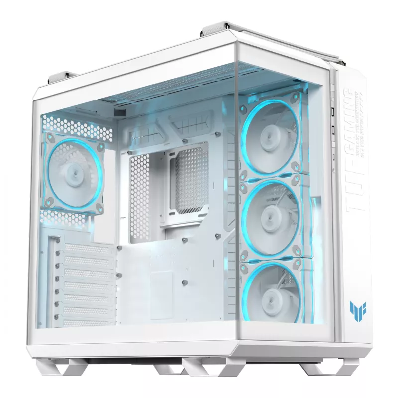 PC Case ASUS TUF GAMING GT502 Horizon TG ARGB Valge — Midi Tower, ATX, karastatud klaas, 4×3,5 tolli sahtlit, max GPU 400 mm