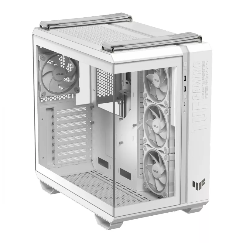 PC Case ASUS TUF GAMING GT502 Horizon TG ARGB Valge — Midi Tower, ATX, karastatud klaas, 4×3,5 tolli sahtlit, max GPU 400 mm
