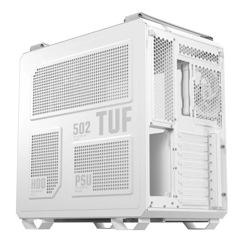 PC Case ASUS TUF GAMING GT502 Horizon TG ARGB Valge — Midi Tower, ATX, karastatud klaas, 4×3,5 tolli sahtlit, max GPU 400 mm
