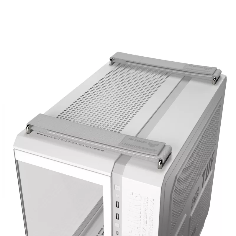 PC Case ASUS TUF GAMING GT502 Horizon TG ARGB Valge — Midi Tower, ATX, karastatud klaas, 4×3,5 tolli sahtlit, max GPU 400 mm