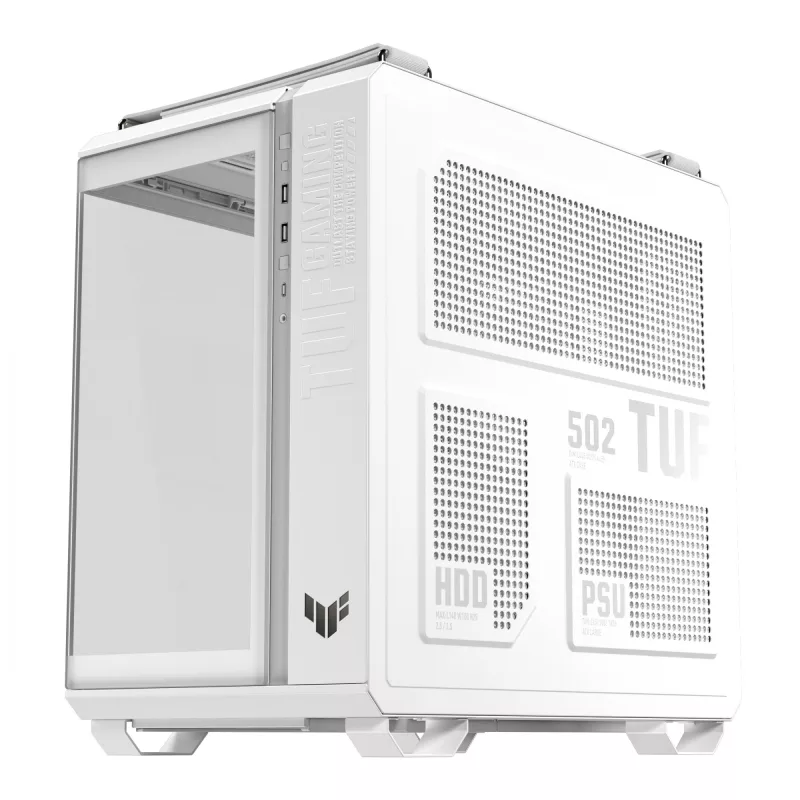 PC Case ASUS TUF GAMING GT502 Horizon TG ARGB Valge — Midi Tower, ATX, karastatud klaas, 4×3,5 tolli sahtlit, max GPU 400 mm