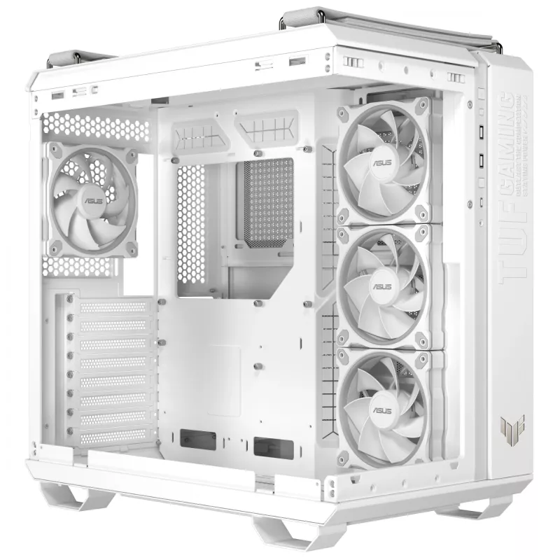 PC Case ASUS TUF GAMING GT502 Horizon TG ARGB Valge — Midi Tower, ATX, karastatud klaas, 4×3,5 tolli sahtlit, max GPU 400 mm