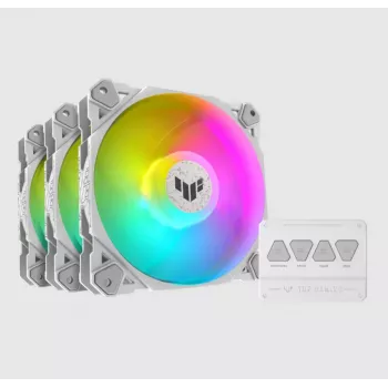 Õhkjahuti ASUS TUF GAMING TF120 ARGB Valge EDITION — 3×120 mm ventilaatorid, 1900 RPM, 29 dB, kaugjuhtimispult