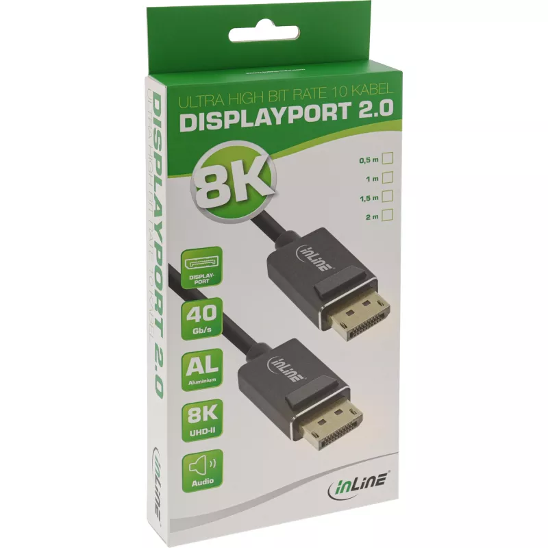 InLine DisplayPort 2.0 kaabel, 8K4K UHBR, must, kullatud kontaktidega, 2 m