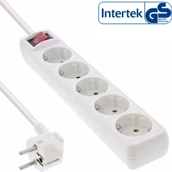 InLine pistikupesade riba, 5-kohaline maanduskontaktiga CEE 7/3, valge, 1,5 m