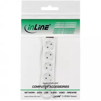 InLine pistikupesade riba, 5-kohaline maanduskontaktiga CEE 7/3, valge, 1,5 m