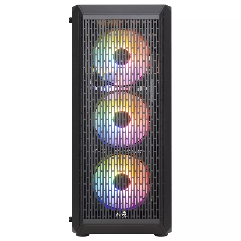 Aerocool BEAMBKV2 Gaming ATX Case 4 Fans 12cm FRGB Must, PC, Must, ATX, micro ATX, Mini-ITX, Mängimine, Sinine, Roheline, Punane, Esipaneel, Külg