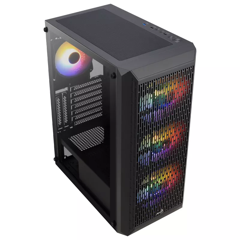 Aerocool BEAMBKV2 Gaming ATX Case 4 Fans 12cm FRGB Must, PC, Must, ATX, micro ATX, Mini-ITX, Mängimine, Sinine, Roheline, Punane, Esipaneel, Külg