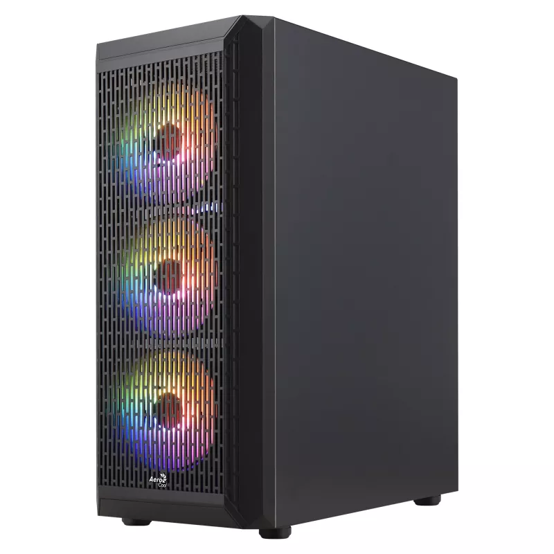 Aerocool BEAMBKV2 Gaming ATX Case 4 Fans 12cm FRGB Must, PC, Must, ATX, micro ATX, Mini-ITX, Mängimine, Sinine, Roheline, Punane, Esipaneel, Külg